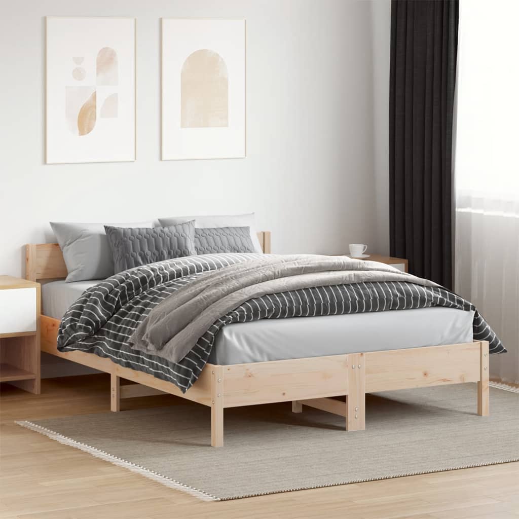 Bed Frame without Mattress Solid Wood Pine Length 200 cm Natural 120 cm