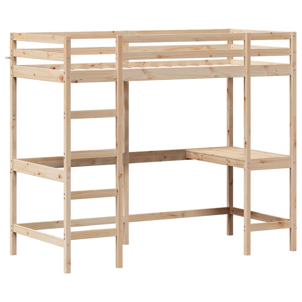 Loft Bed without Mattress Solid Wood Pine Natural 90 cm