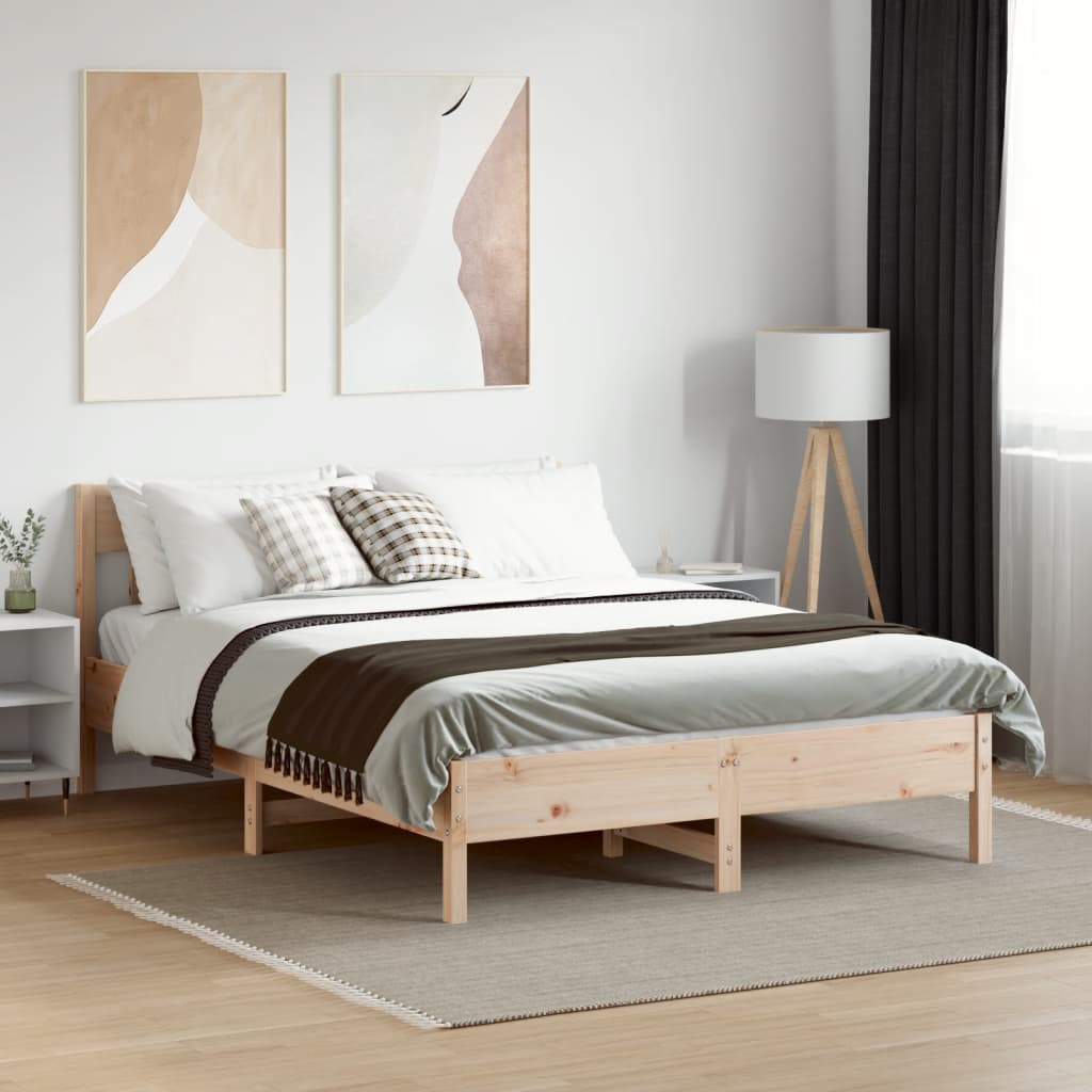 Bed Frame without Mattress Solid Wood Pine Length 200 cm Natural 160 cm