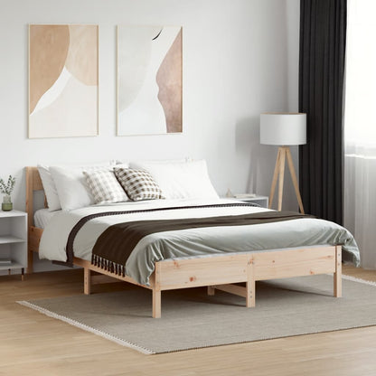 Bed Frame without Mattress Solid Wood Pine Length 200 cm Natural 160 cm