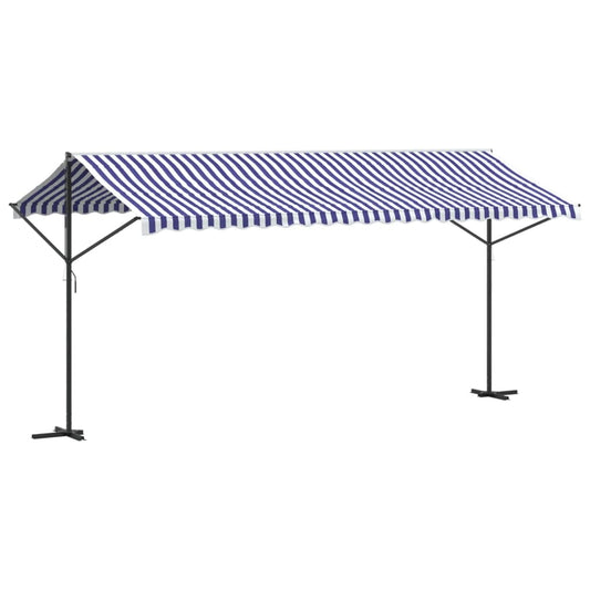 vidaXL Free Standing Awning Blue and White 500x300 cm Fabric and Steel 2