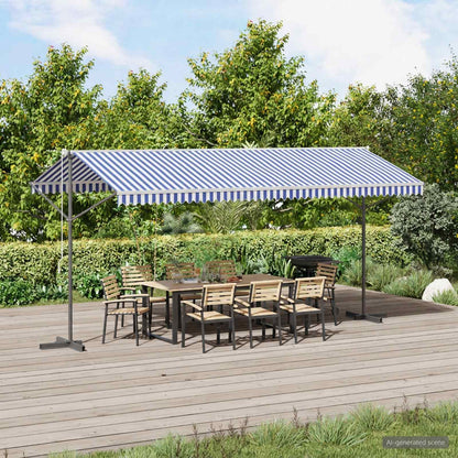 Free Standing Awning Polyester Blue and white 5 x 3 m with anthracite frame