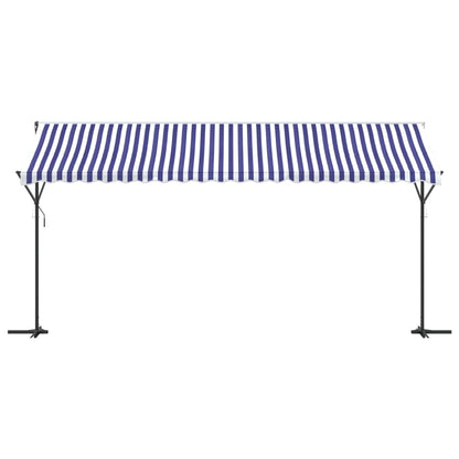 vidaXL Free Standing Awning Blue and White 500x300 cm Fabric and Steel 3