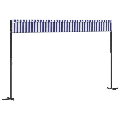 vidaXL Free Standing Awning Blue and White 500x300 cm Fabric and Steel 6