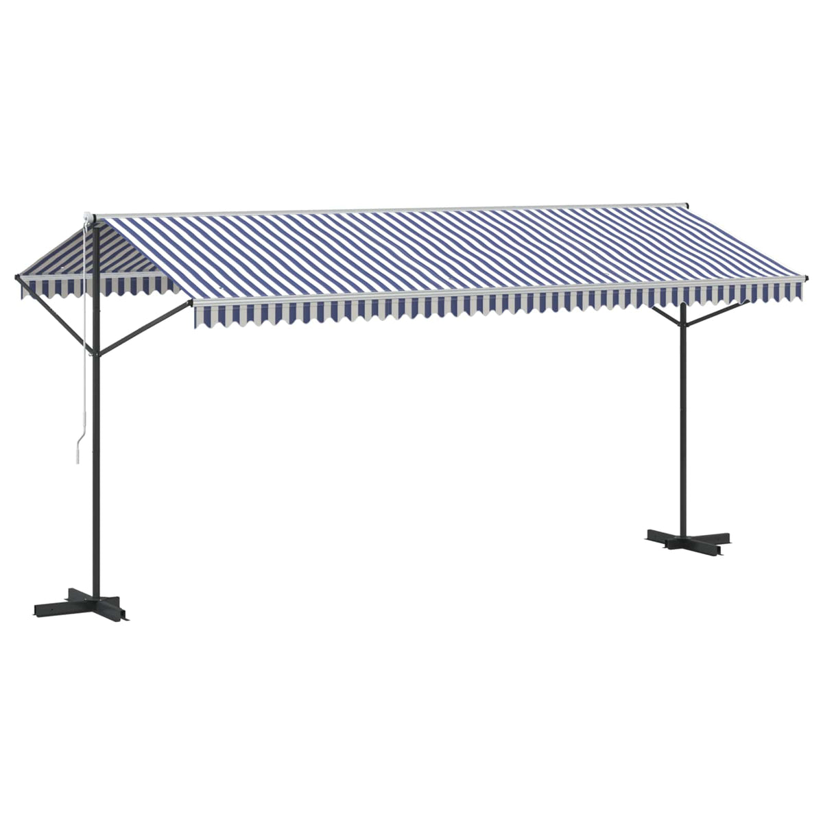 Free Standing Awning Polyester Blue and white 5 x 3 m with anthracite frame