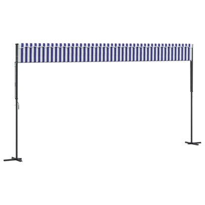 vidaXL Free Standing Awning Blue and White 600x300 cm Fabric and Steel 6