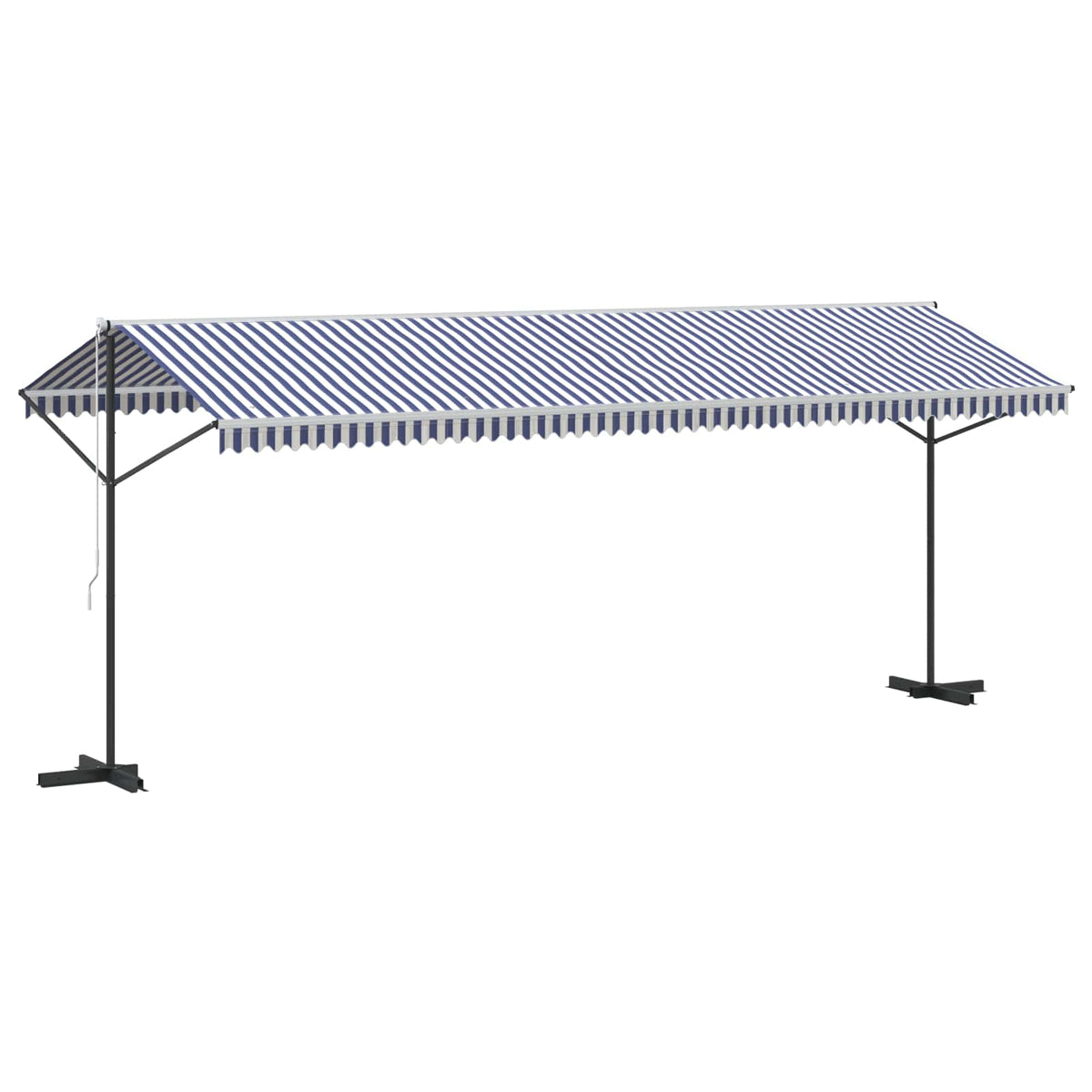 Free Standing Awning Polyester Blue and white 6 x 3 m with anthracite frame