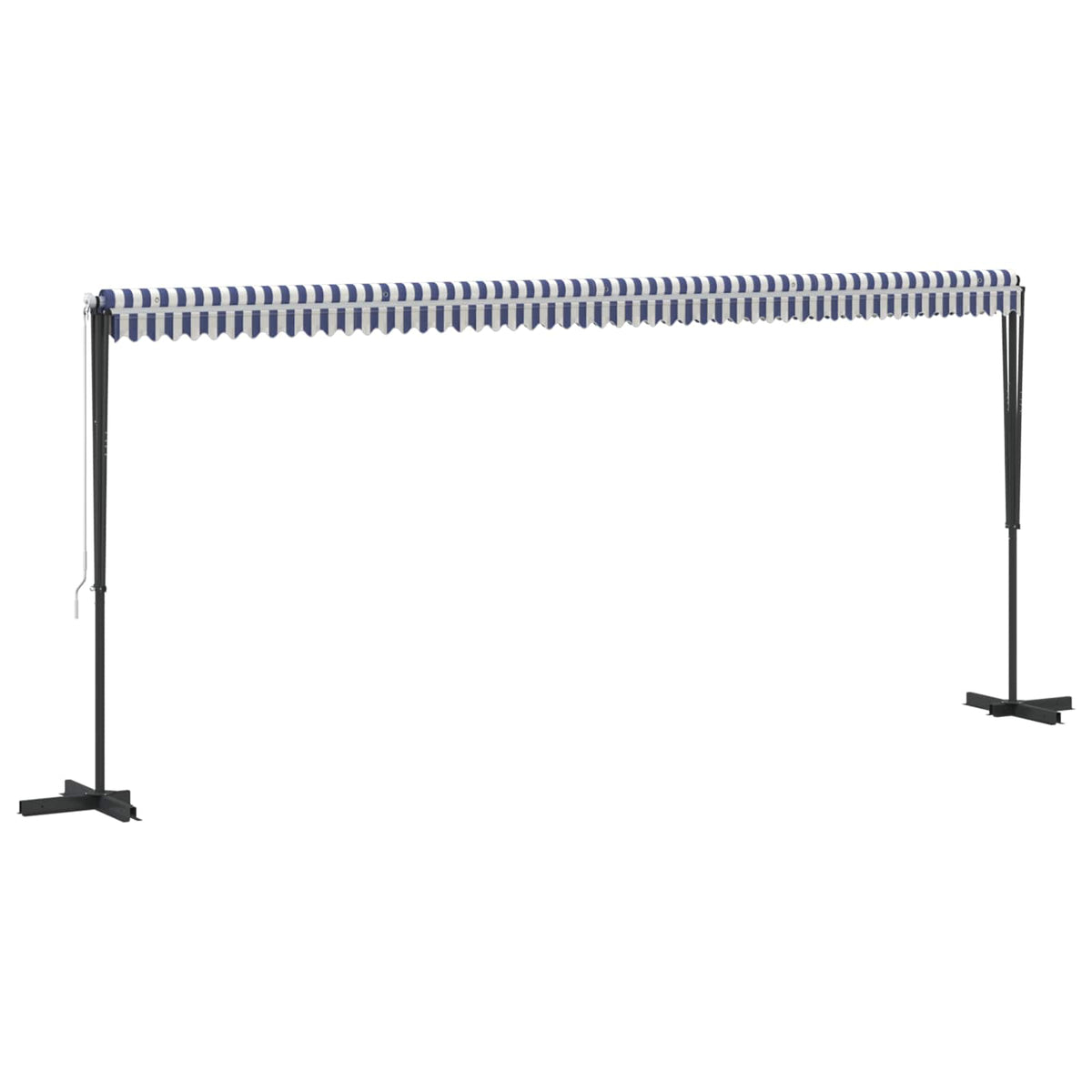 Free Standing Awning Polyester Blue and white 6 x 3 m with anthracite frame