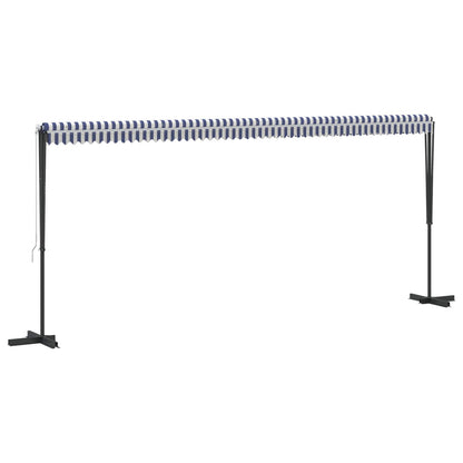 Free Standing Awning Polyester Blue and white 6 x 3 m with anthracite frame