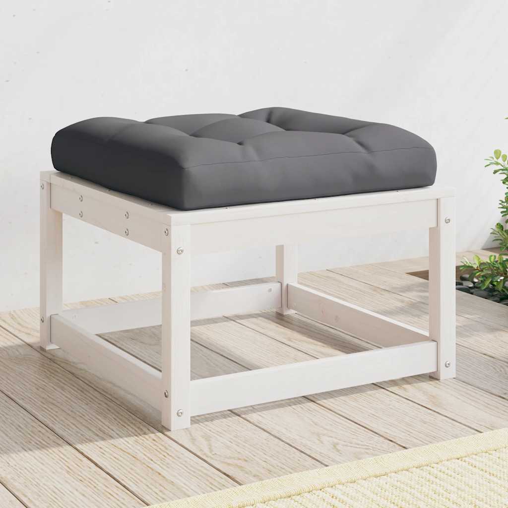 Garden Footstool Solid Wood Pine White With cushions