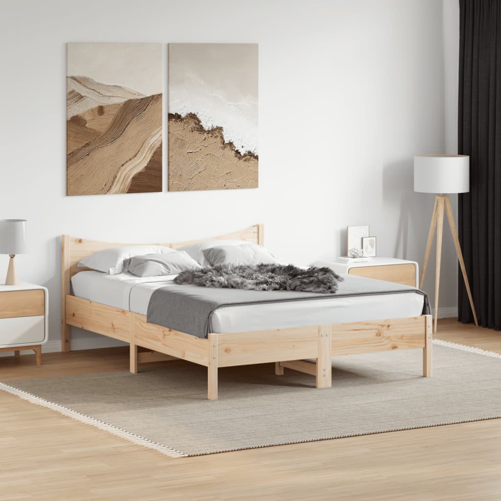 Bed Frame without Mattress Solid Wood Pine Length 200 cm Natural 140 cm