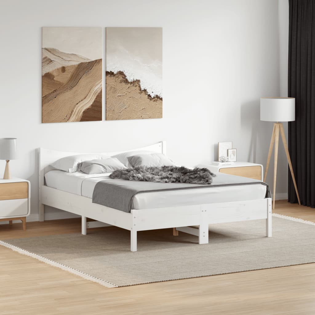 Bed Frame without Mattress Solid Wood Pine Length 200 cm White 140 cm