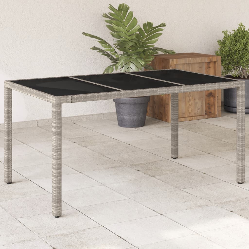 Garden Table with Glass Top 150x90x75 cm Poly Rattan Light grey