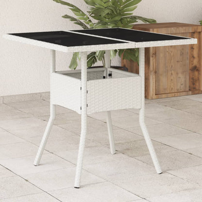 Garden Table with Top 80x80x75 cm Poly Rattan White Glass