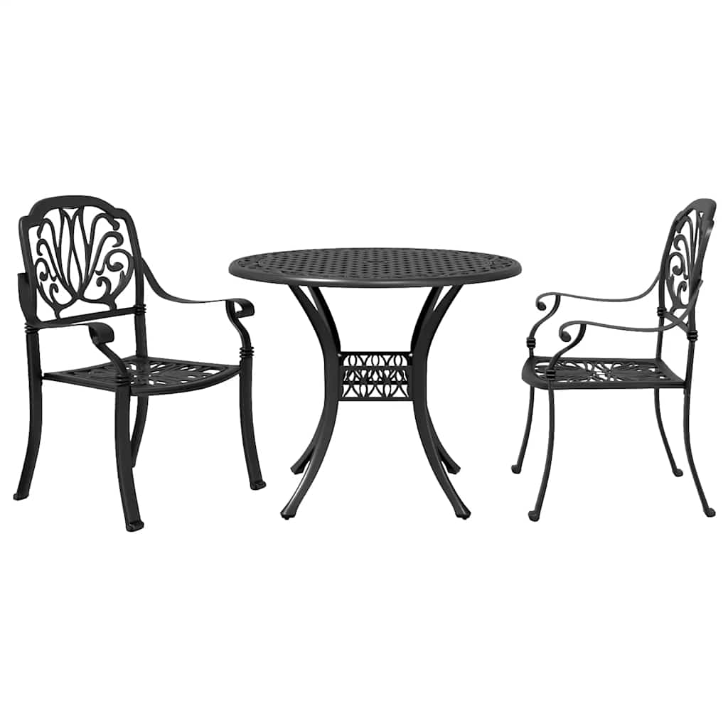 vidaXL 3 Piece Bistro Set Black Cast Aluminium 2