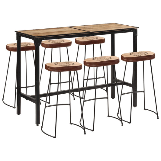 vidaXL 7 Piece Bar Set Solid Rough Wood Mango and Metal 1