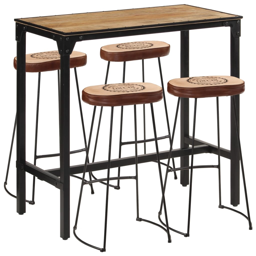 vidaXL 5 Piece Bar Set Solid Rough Wood Mango and Metal 1
