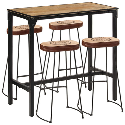 vidaXL 5 Piece Bar Set Solid Rough Wood Mango and Metal 1