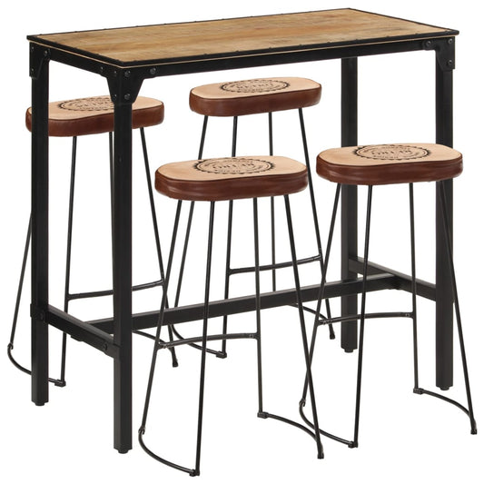 vidaXL 5 Piece Bar Set Solid Rough Wood Mango and Metal 1