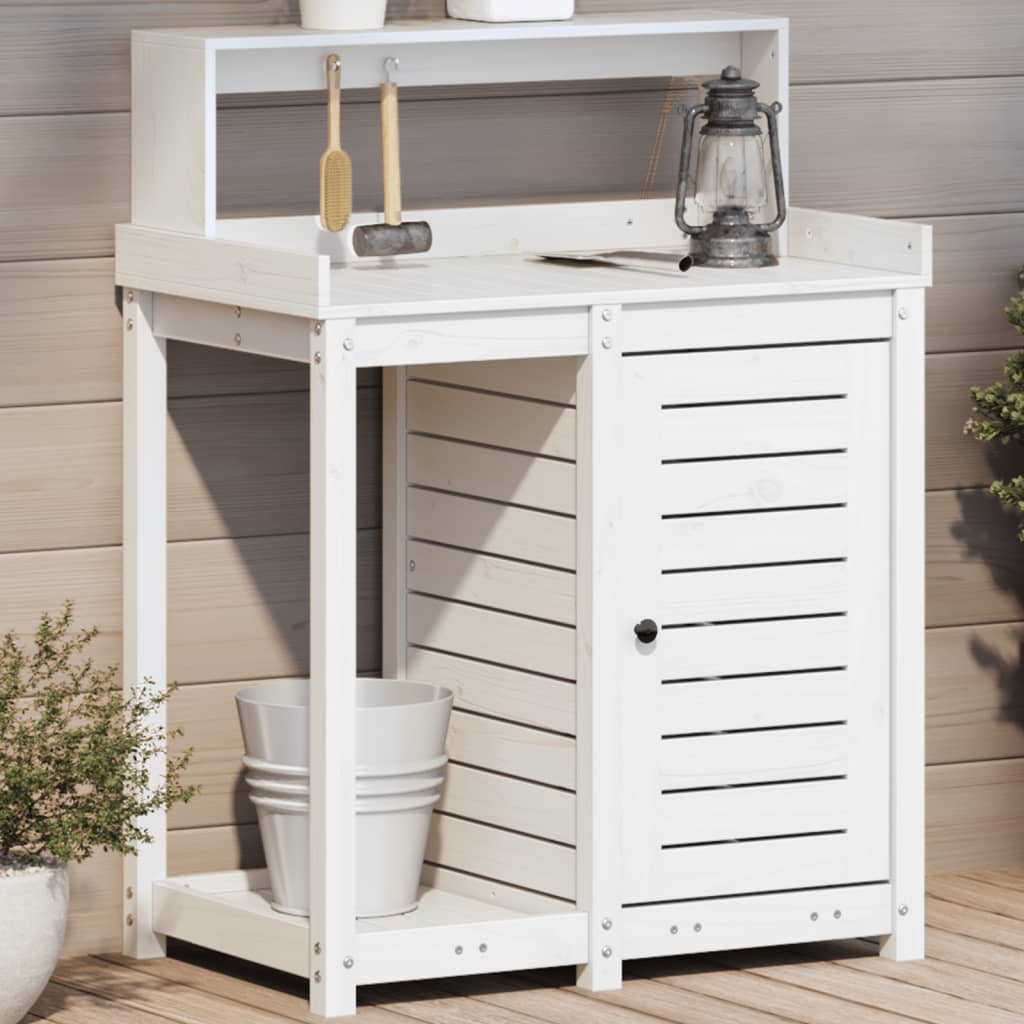 Potting Table with Shelves 82,5x50x109,5 cm Solid Wood Pine White