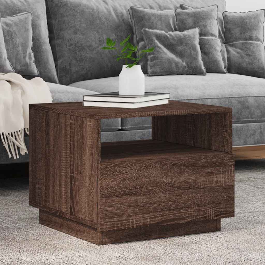 Coffee Table with LED Lights 50x49x40 cm Brown oak 50 cm