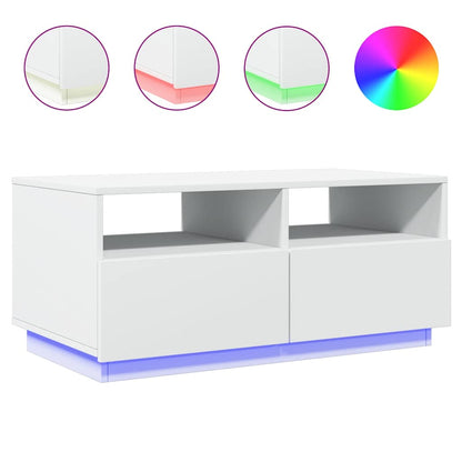 Coffee Table with LED Lights 50x49x40 cm White 90 cm
