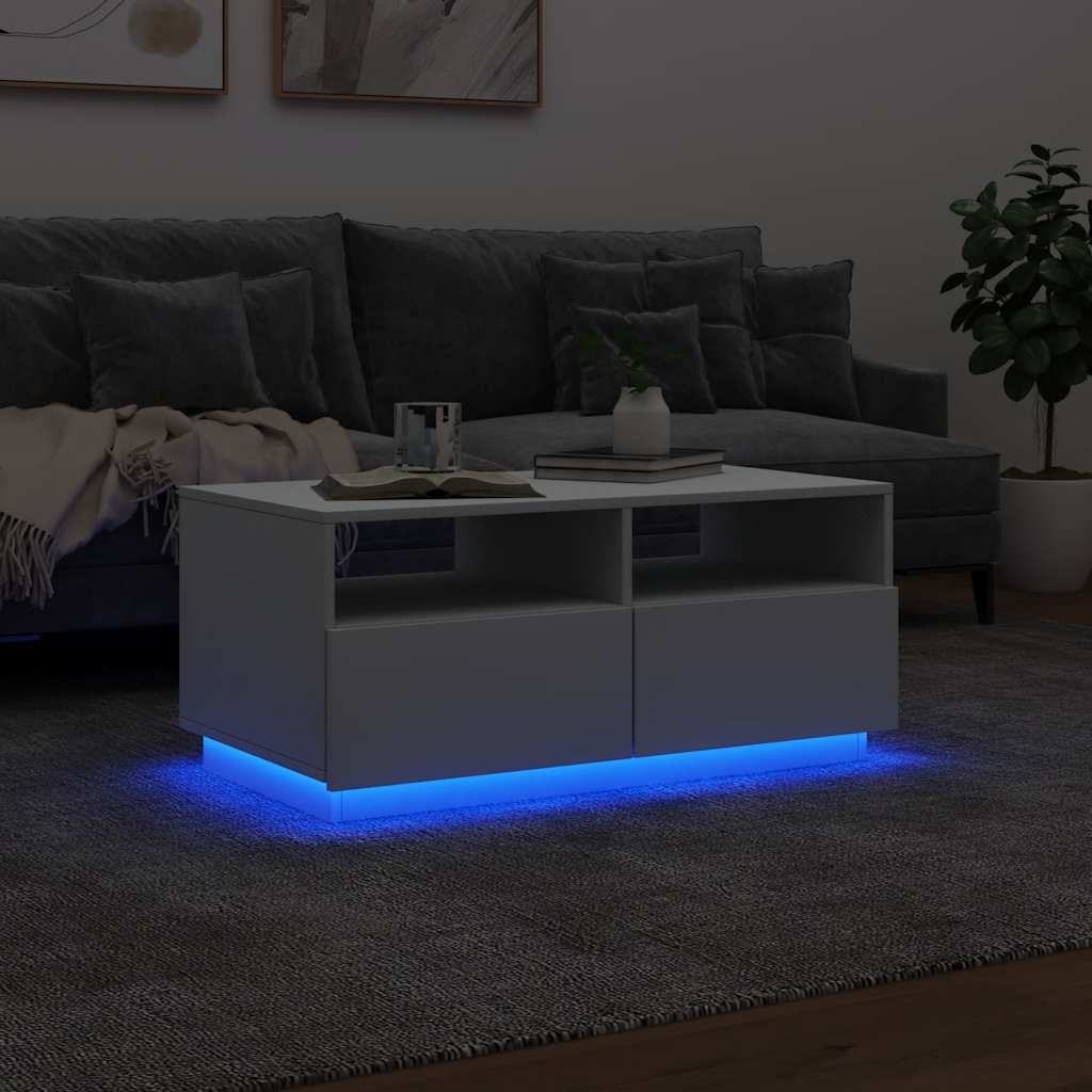 Coffee Table with LED Lights 50x49x40 cm White 90 cm