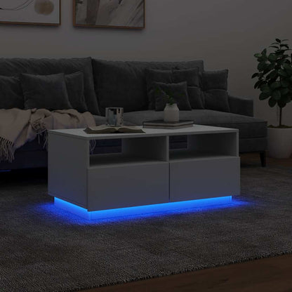 Coffee Table with LED Lights 50x49x40 cm White 90 cm