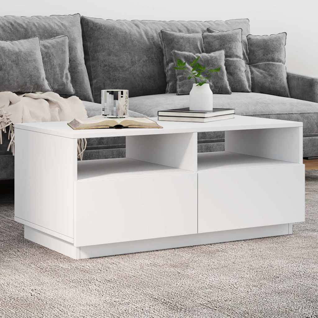 Coffee Table with LED Lights 50x49x40 cm White 90 cm