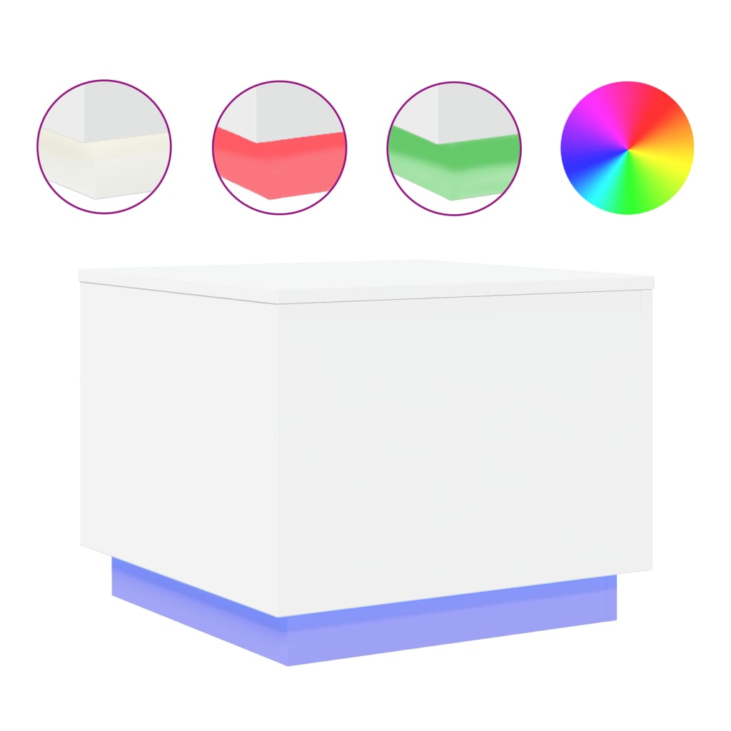 Coffee Table with LED Lights 50x50x40 cm White 50 cm