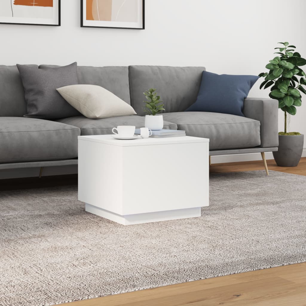 Coffee Table with LED Lights 50x50x40 cm White 50 cm