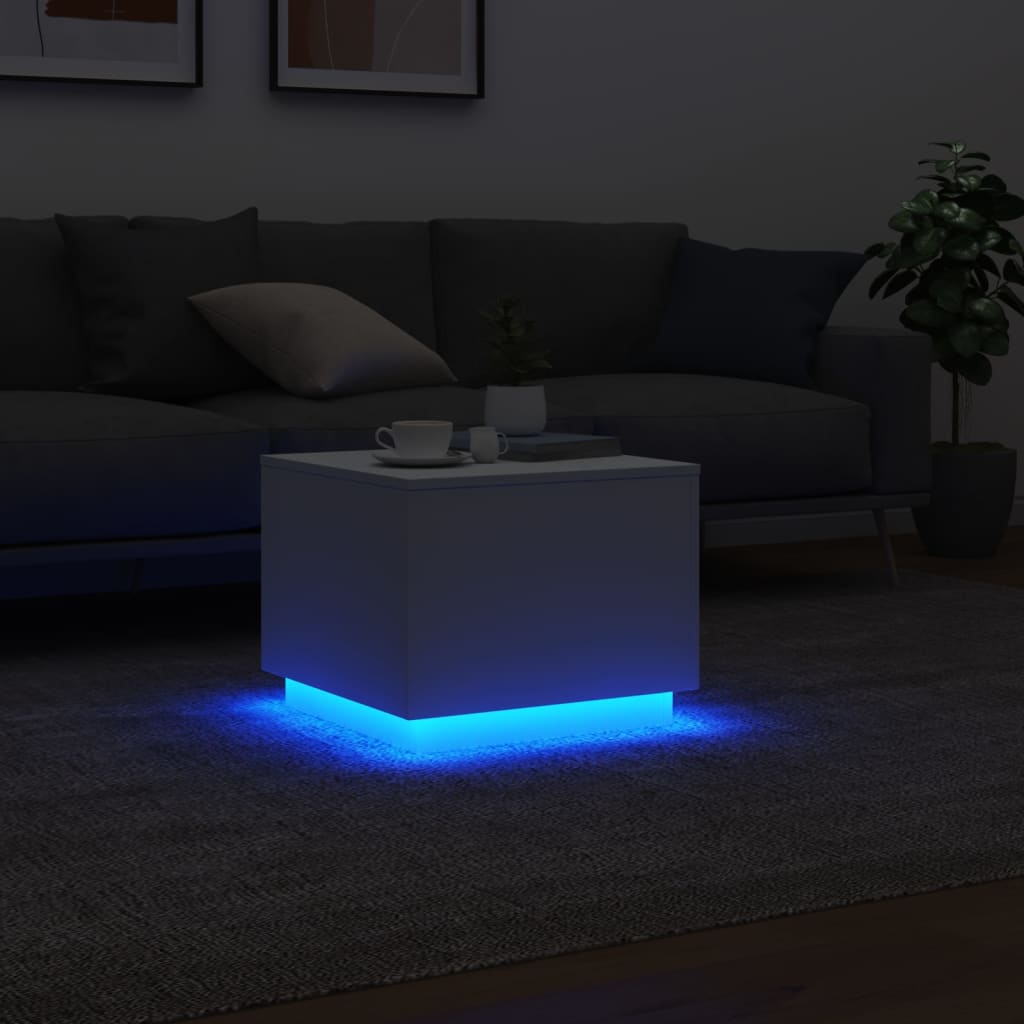 Coffee Table with LED Lights 50x50x40 cm White 50 cm