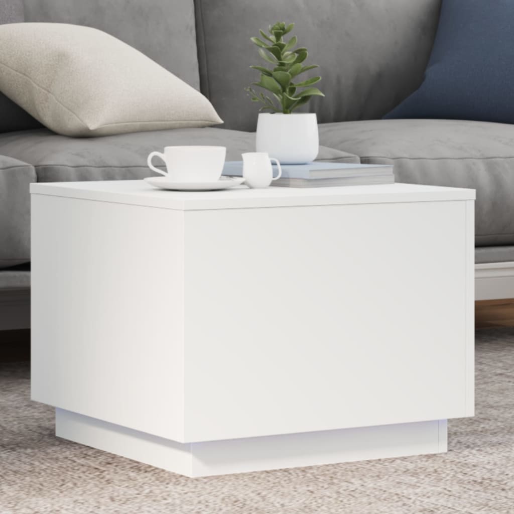 Coffee Table with LED Lights 50x50x40 cm White 50 cm