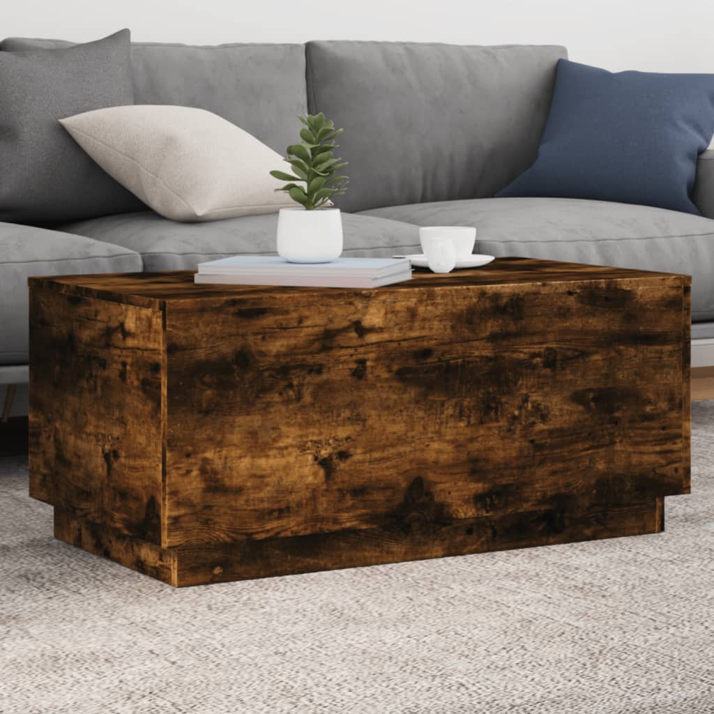 Coffee Table with LED Lights 50x50x40 cm Smoked oak 90 cm