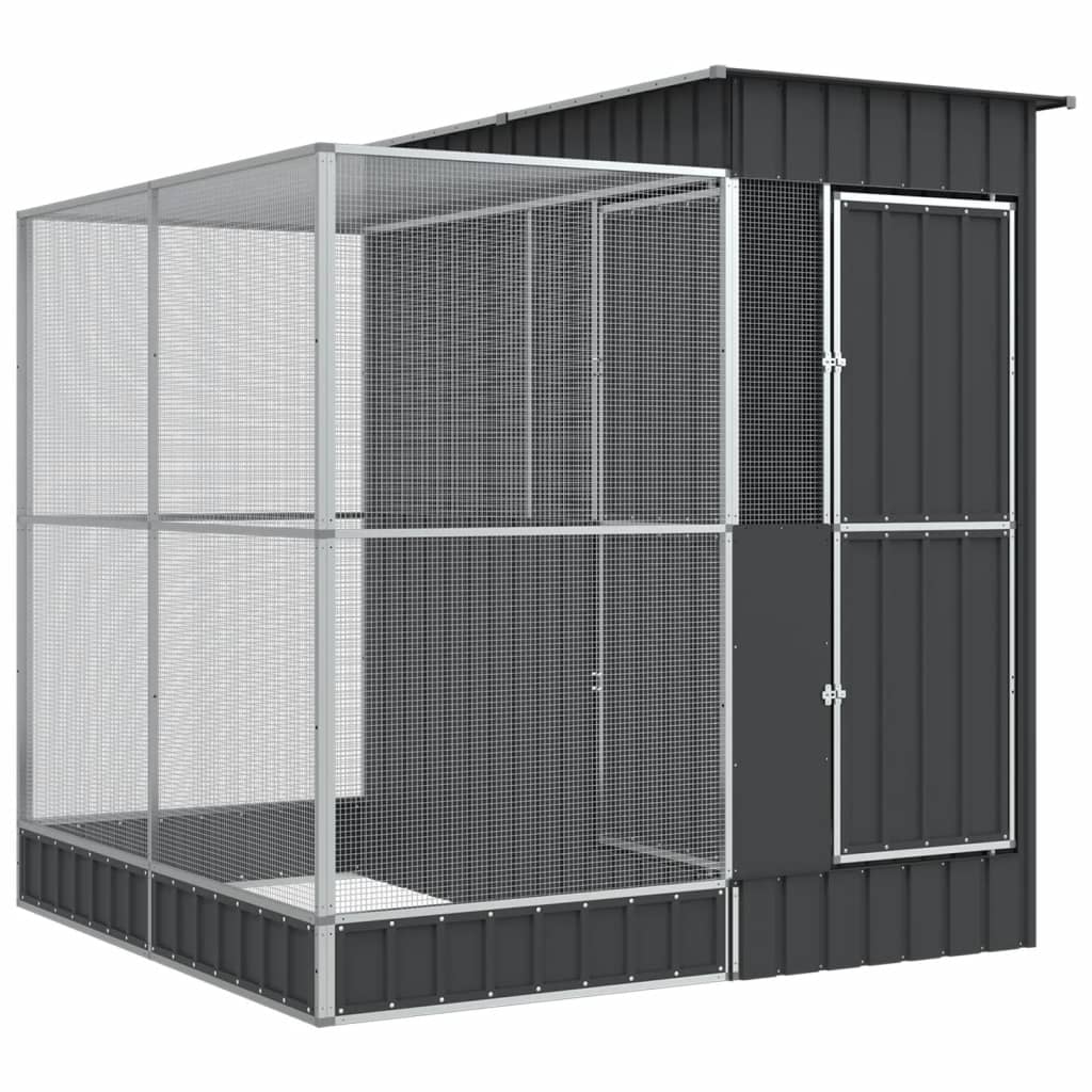 Aviary with Extension Silver Steel 209 cm 203 cm