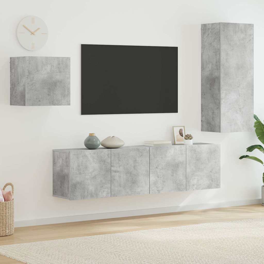 4 Piece TV Wall Units Engineered Wood Concrete grey