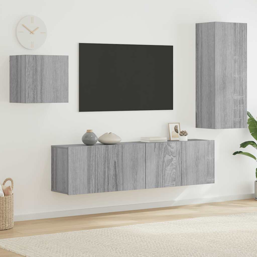 4 Piece TV Wall Units Engineered Wood Grey sonoma