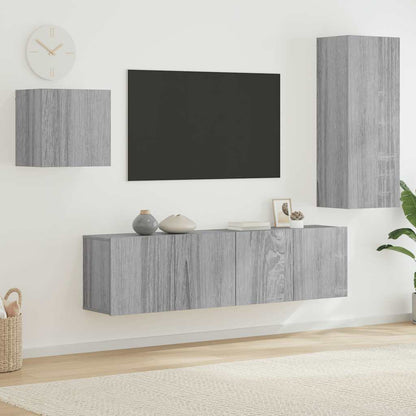 4 Piece TV Wall Units Engineered Wood Grey sonoma