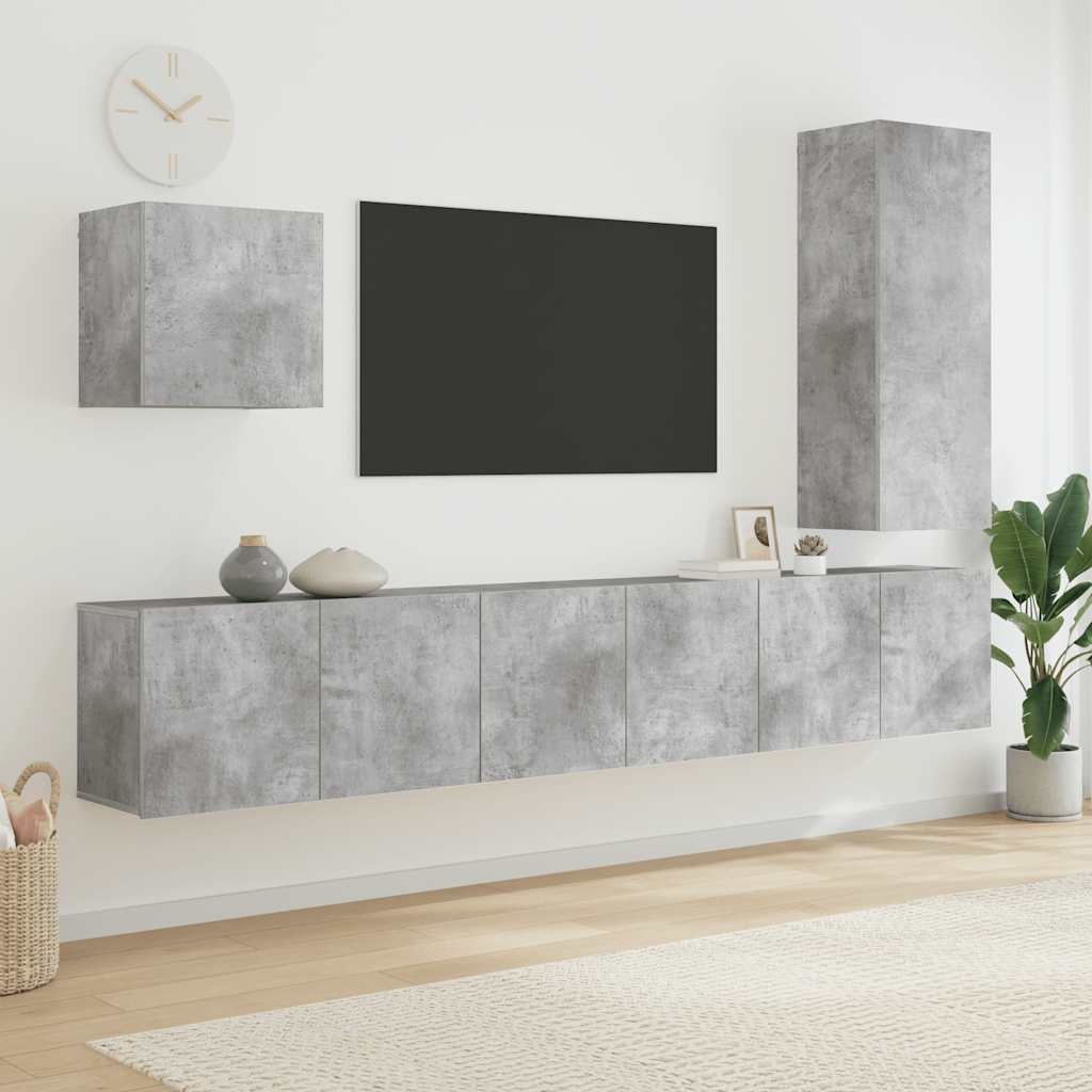5 Piece TV Wall Units Engineered Wood Concrete grey