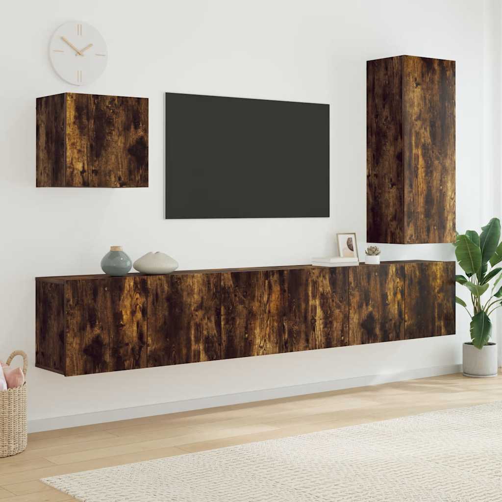 5 Piece TV Wall Units Engineered Wood Smoked oak