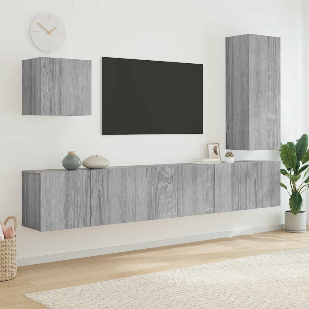 5 Piece TV Wall Units Engineered Wood Grey sonoma