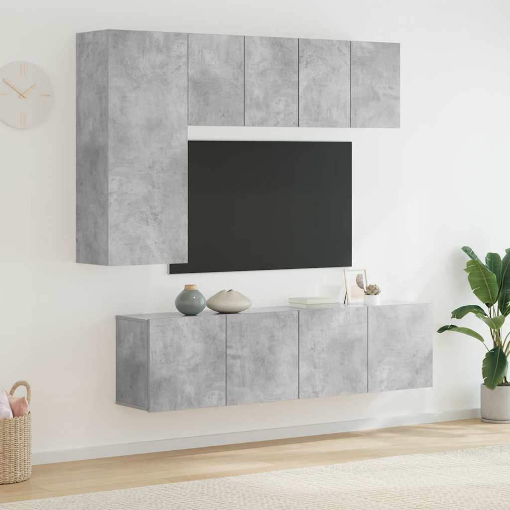 5 Piece TV Wall Units Engineered Wood Concrete grey