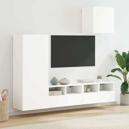4 Piece TV Wall Units Engineered Wood White