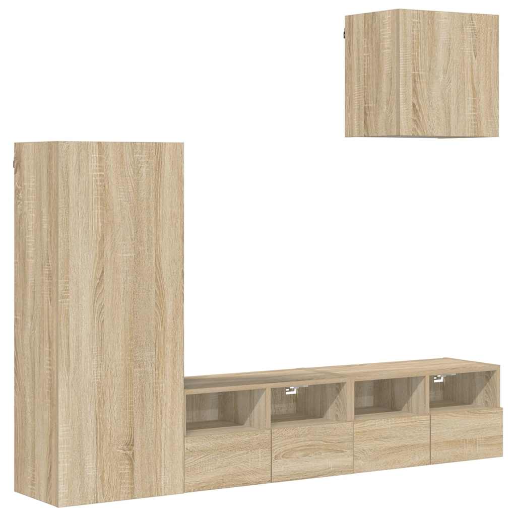 4 Piece TV Wall Units Engineered Wood Sonoma oak