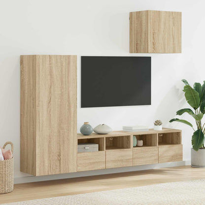 4 Piece TV Wall Units Engineered Wood Sonoma oak