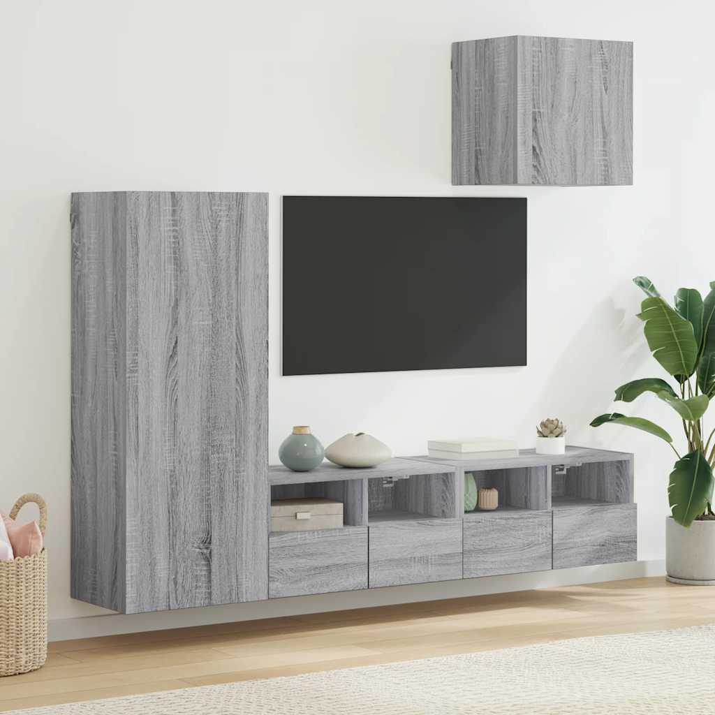 4 Piece TV Wall Units Engineered Wood Grey sonoma
