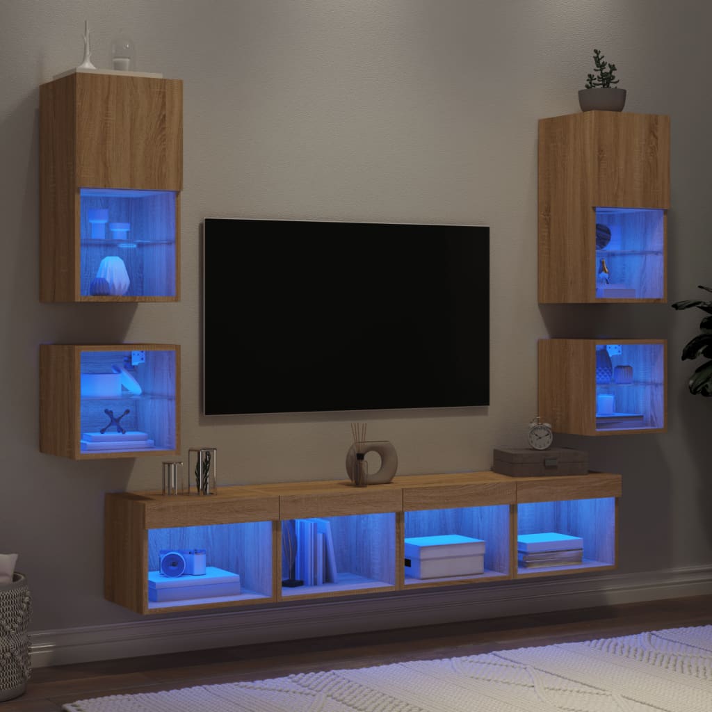 8 Piece TV Wall Units with LED Engineered Wood Sonoma oak