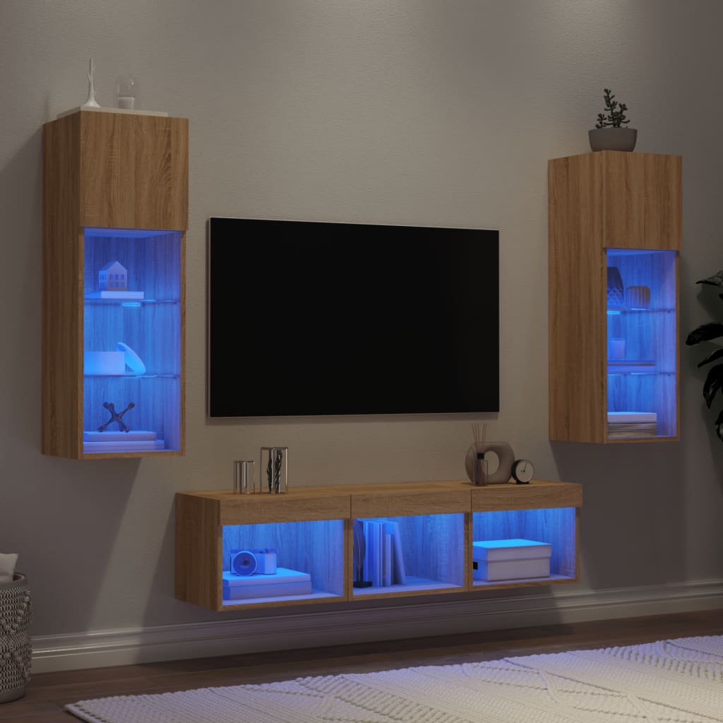 5 Piece TV Wall Units with LED Engineered Wood Sonoma oak