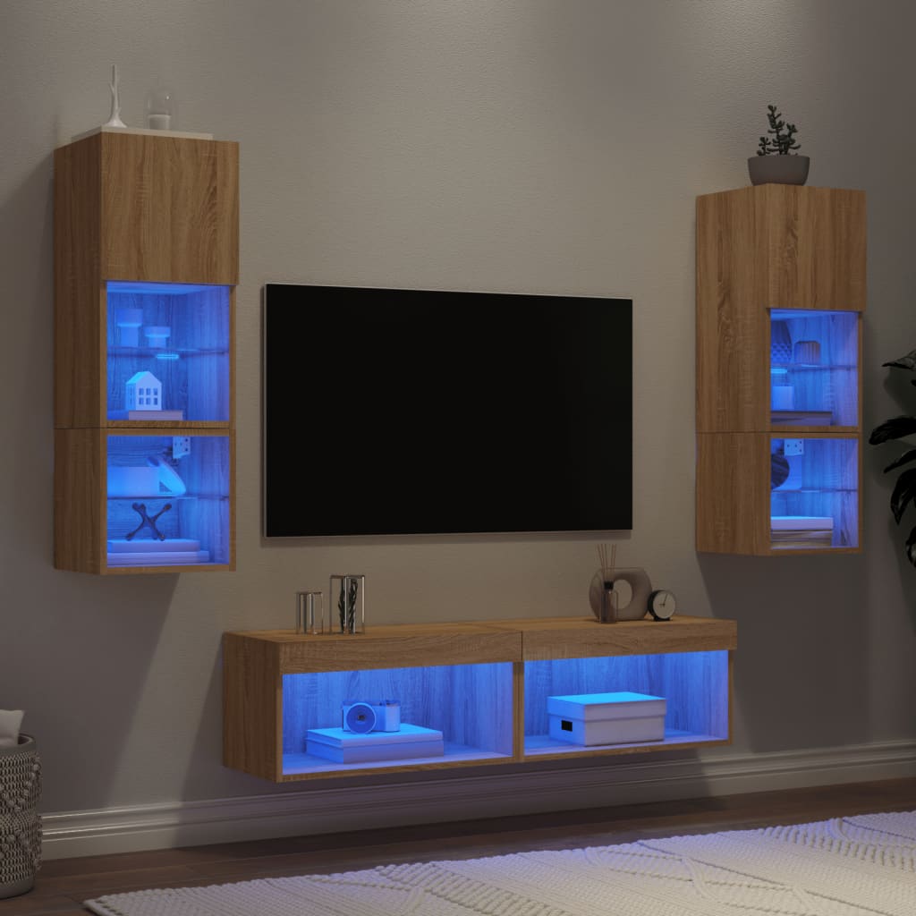 6 Piece TV Wall Units with LED Engineered Wood Sonoma oak