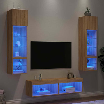 6 Piece TV Wall Units with LED Engineered Wood Sonoma oak